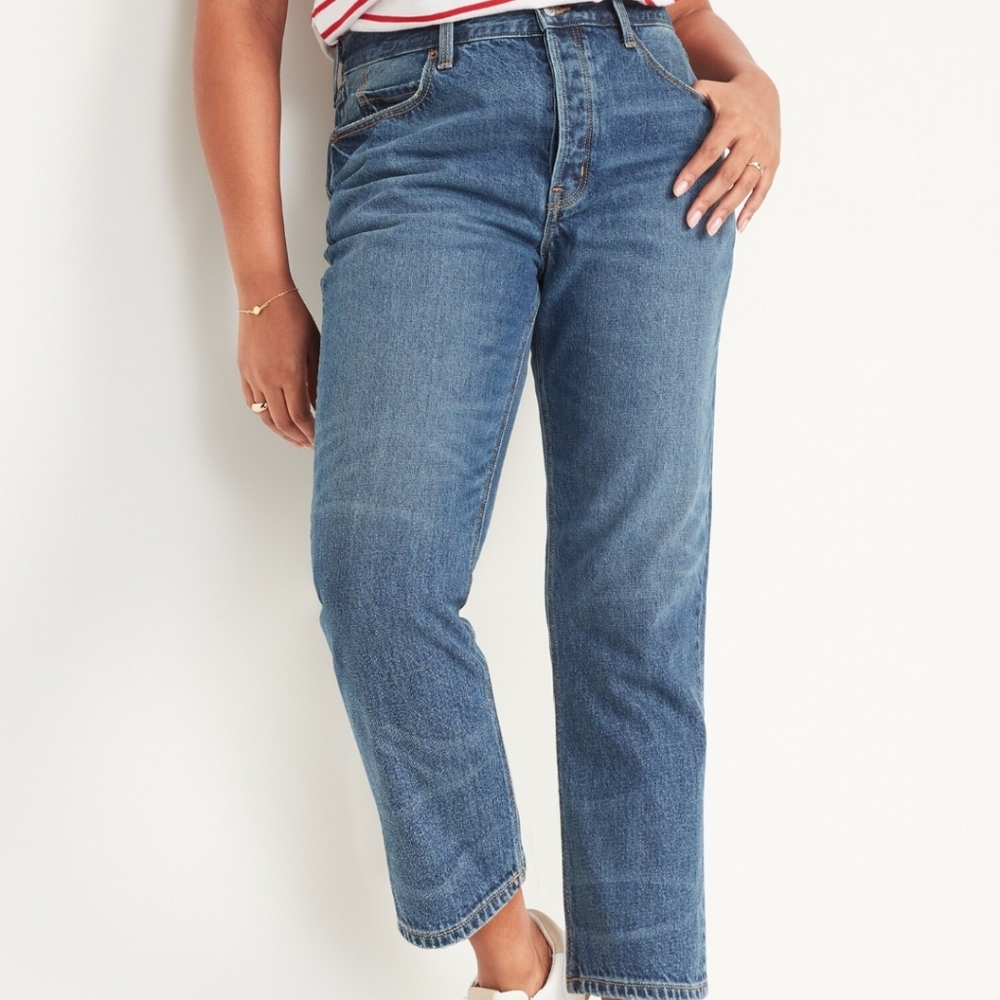 [Old Navy] High-Waisted Buttom-Fly Slouchy Straight Cropped Non-Stretch Jeans
